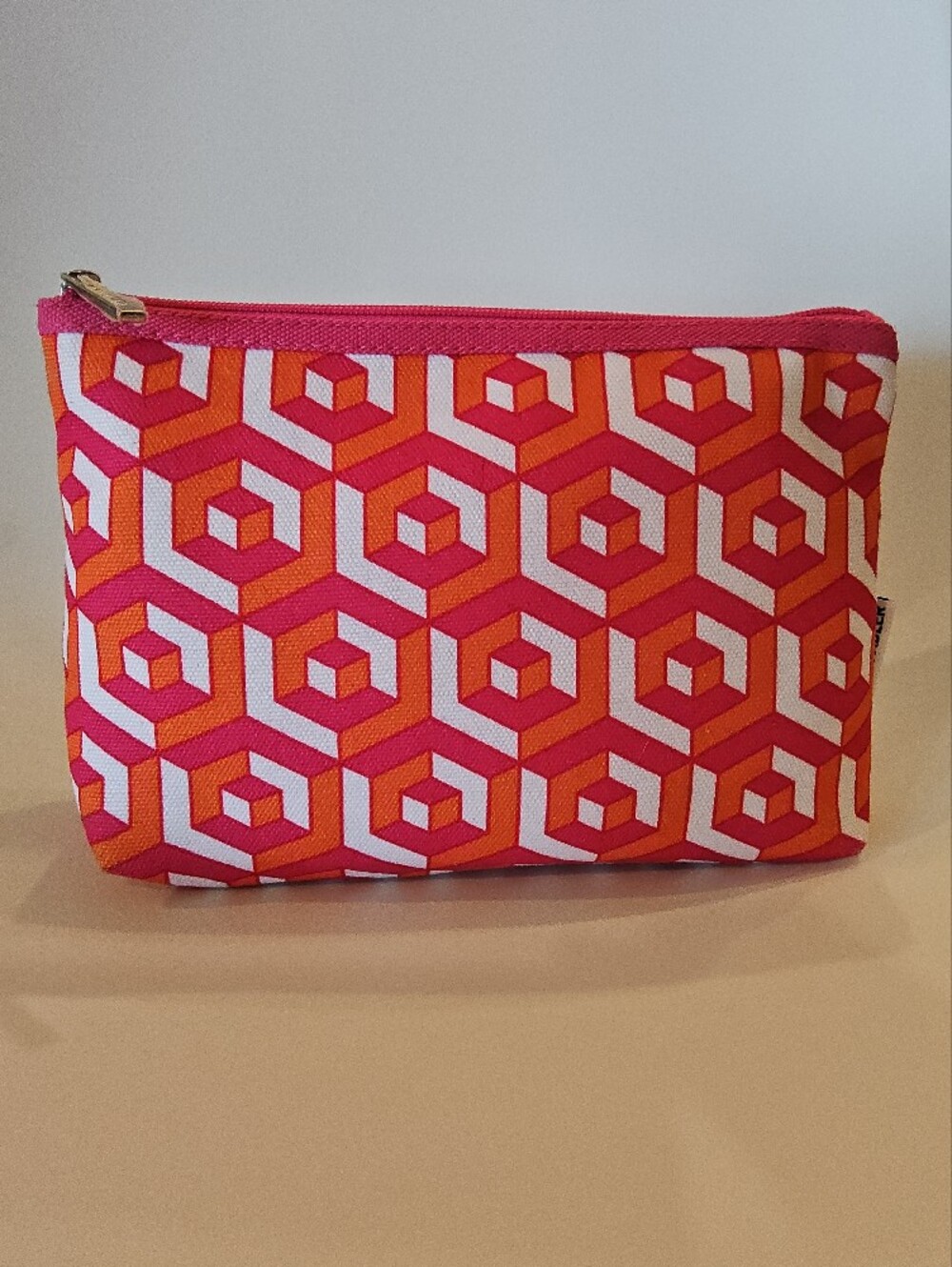 Jonathan Adler Clinique Pink and Orange Hexagon Cosmetic Pouch